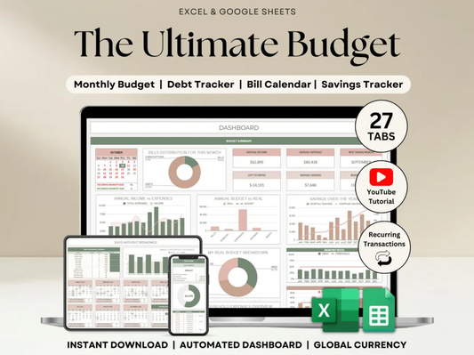 Ultimate Annual Budget Spreadsheet | Excel & Google Sheets | Monthly Budget Tracker & Financial Planner