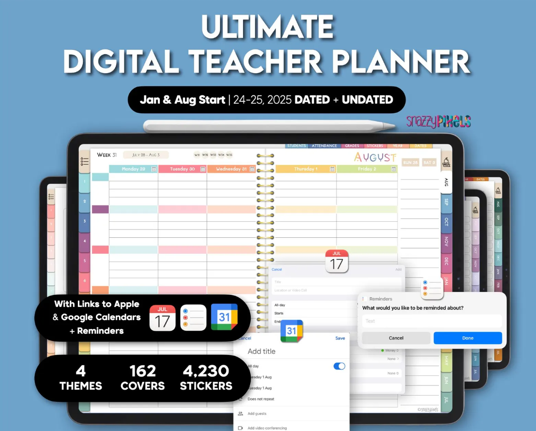 Digital Teacher Planner 2024-2025 – Undated & Dated Academic Organizer