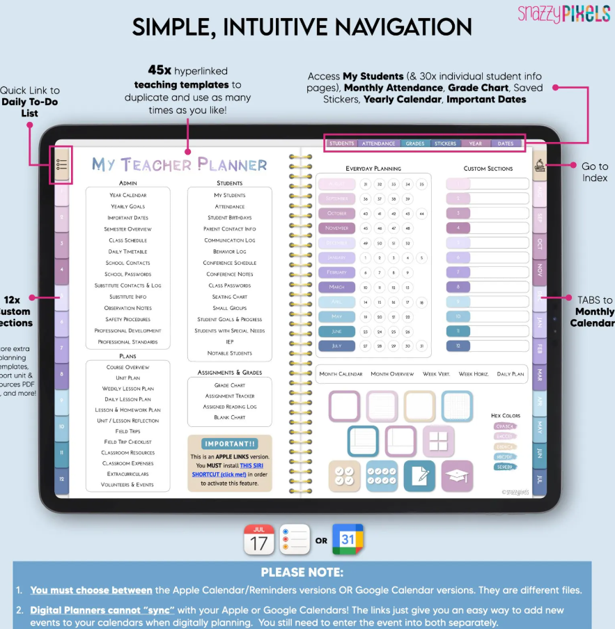 Digital Teacher Planner 2024-2025 – Undated & Dated Academic Organizer