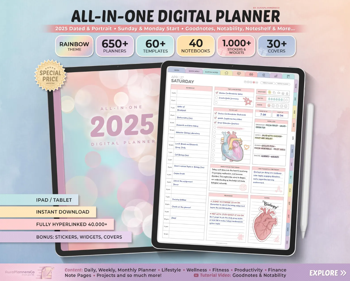 2025 All-in-One Digital Planner – Ultimate Productivity & Organization Tool