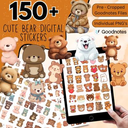 Cute Bear Sticker Pack – 150 Digital Designs for Notebooks & Journals