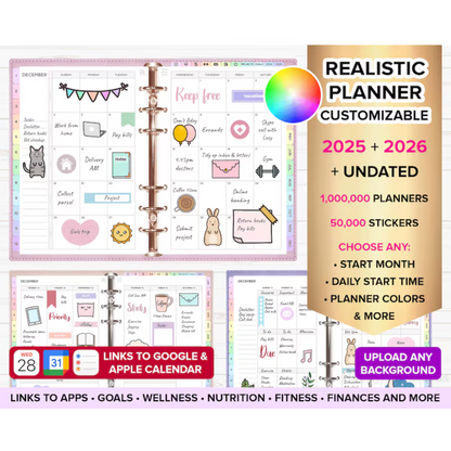 Digital Planner 2025-2026 (Undated) | Fully Customizable for iPad & Tablets