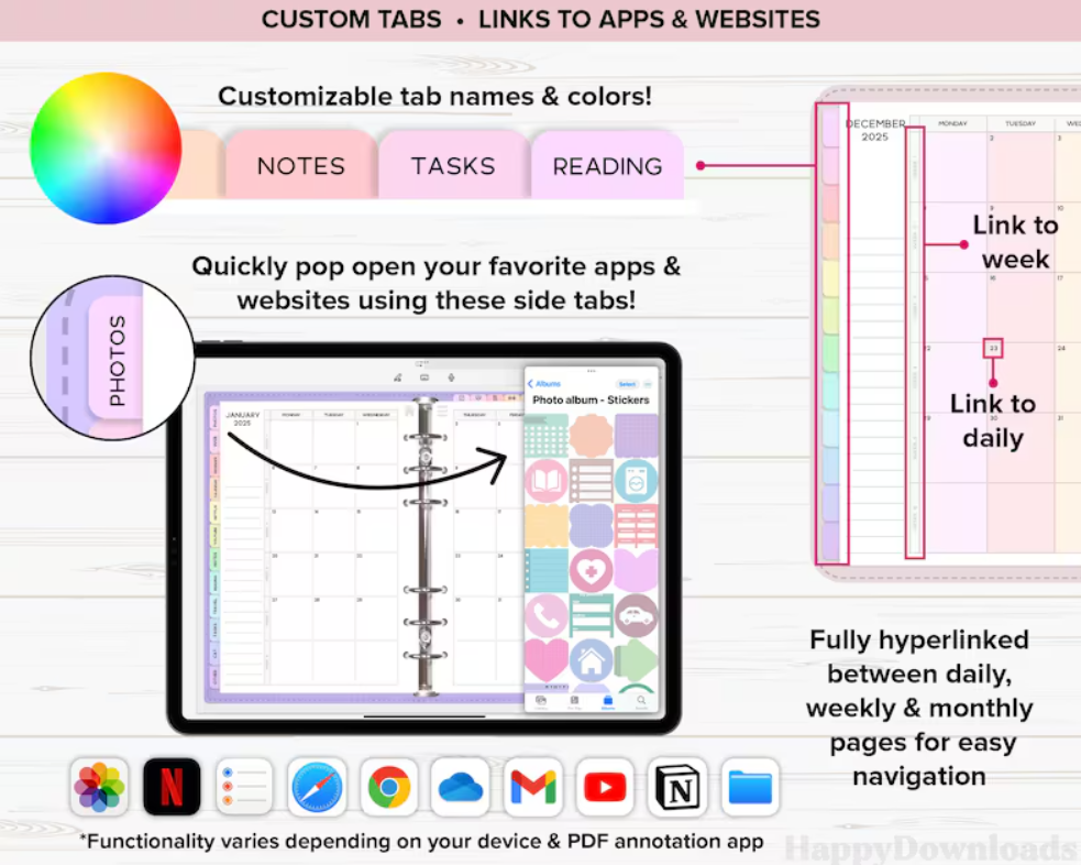 Digital Planner 2025-2026 (Undated) | Fully Customizable for iPad & Tablets